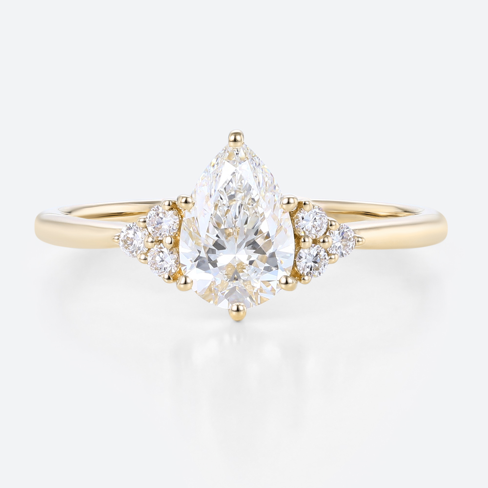 1ct Pear Cut Lab Diamond Ring Classic Cluster Engagement Ring