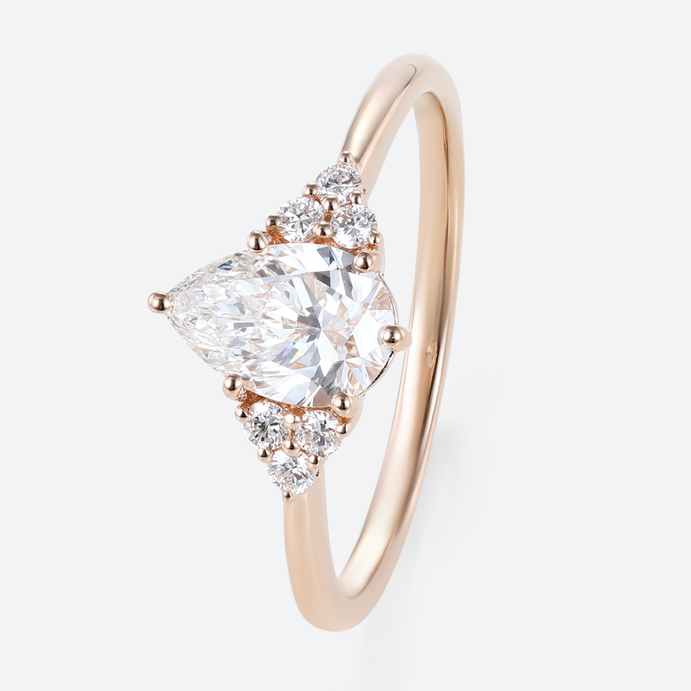 1ct Pear Cut Lab Diamond Ring Classic Cluster Engagement Ring