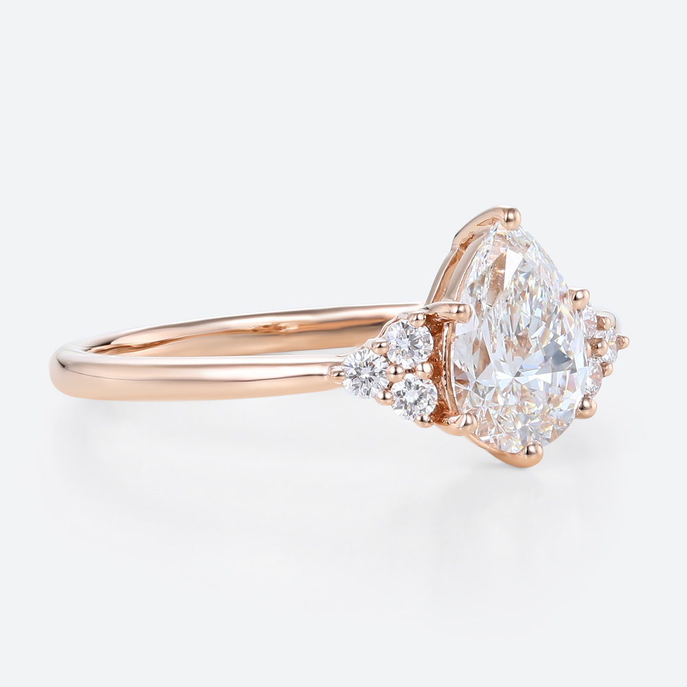 1ct Pear Cut Lab Diamond Ring Classic Cluster Engagement Ring