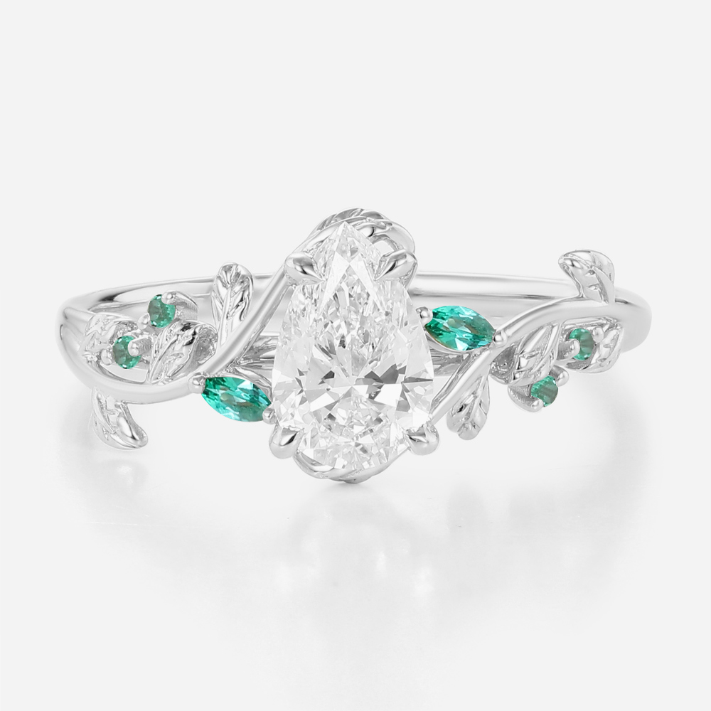 1ct Pear Lab Diamond Ring Nature-Inspired 4 Claw Engagement Ring in white gold