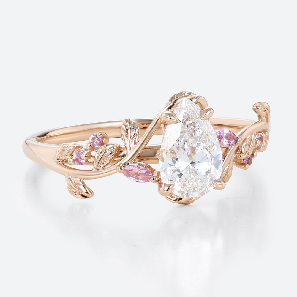 Rose Gold Pear Cut Lab Grown Diamond Ring 1ct Vine Bypass Engagement Ring
