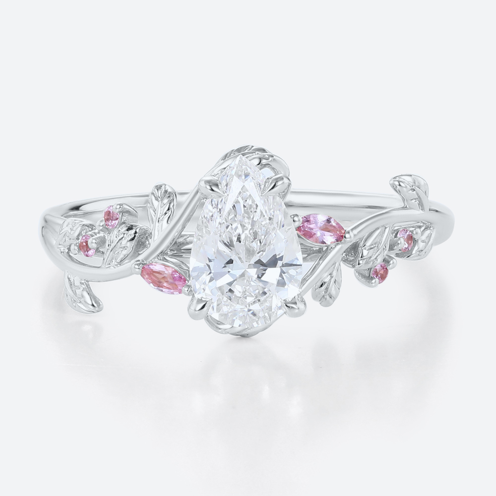 White Gold Pear Cut Lab Grown Diamond Ring 1ct Vine Bypass Engagement Ring