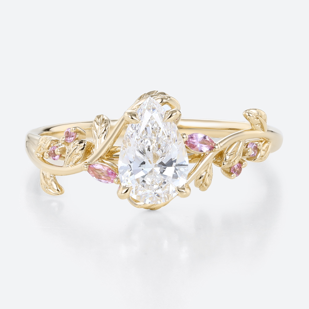 Yellow Gold Pear Cut Lab Grown Diamond Ring 1ct Vine Bypass Engagement Ring