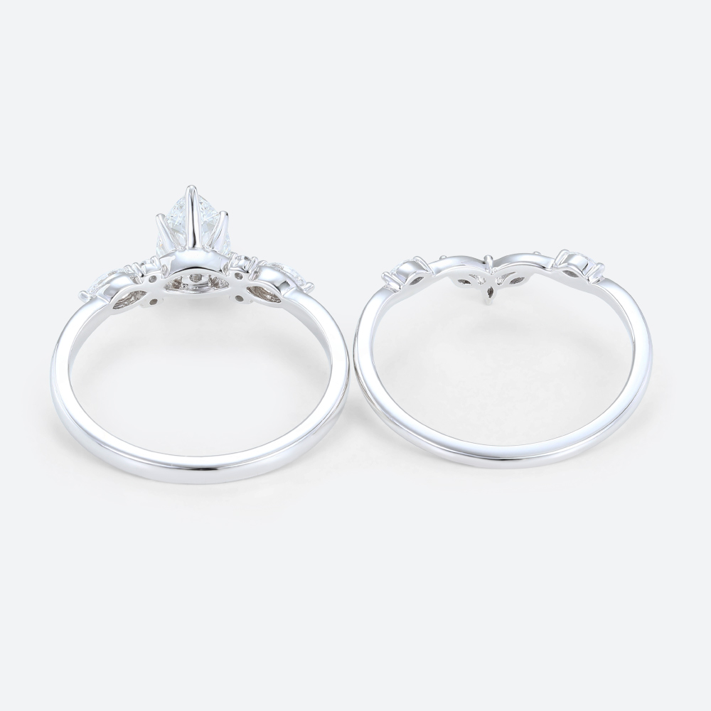 White Gold Pear Shaped Lab Diamond Ring Set with Vine Filigree Band
