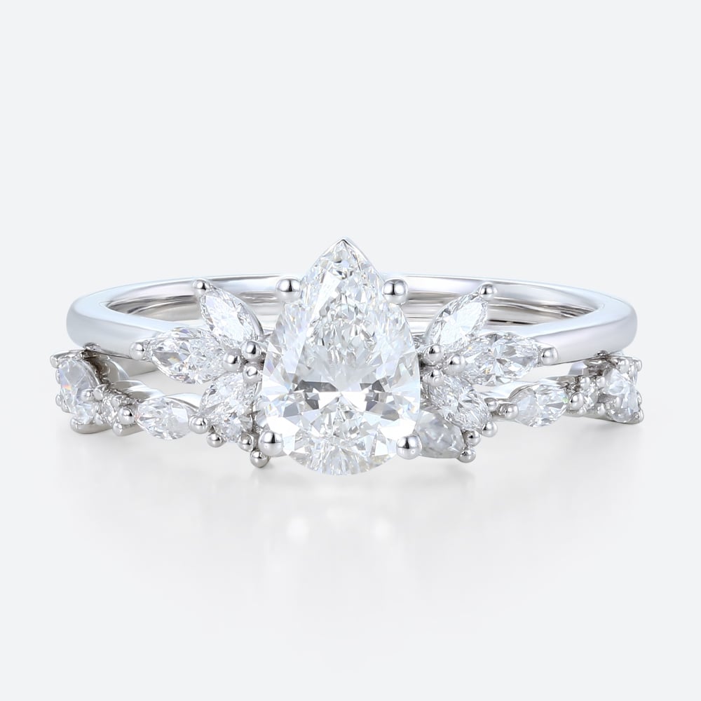 Pear Shaped Diamond Rings White Gold 1ct Lab Diamonds Ring Set