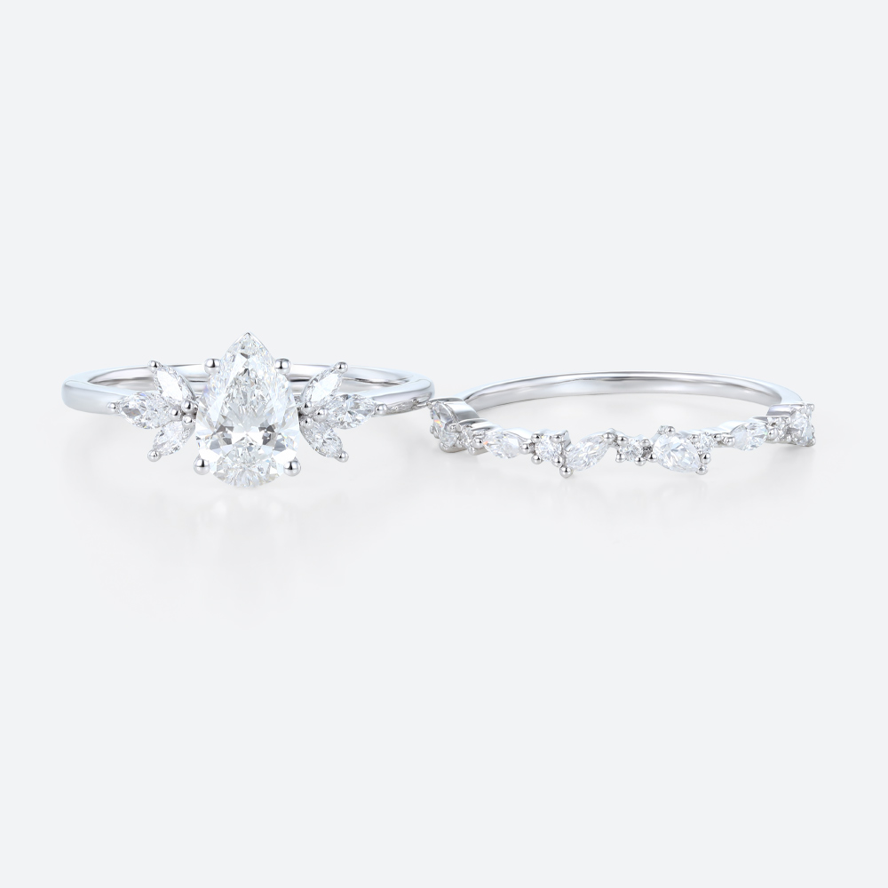 Pear Shaped Diamond Rings White Gold 1ct Lab Diamonds Ring Set