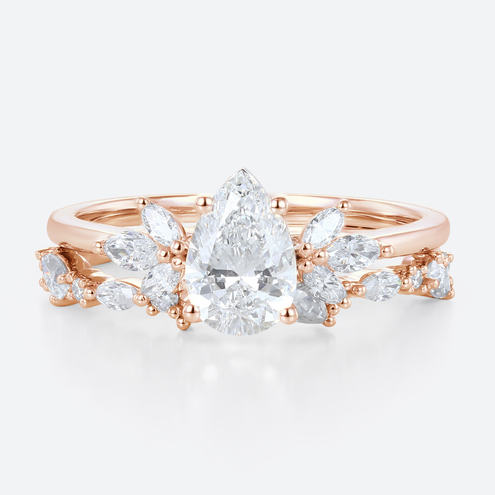Engagment Ring Pear Shaped Diamond Rings Lab Diamonds Ring Set