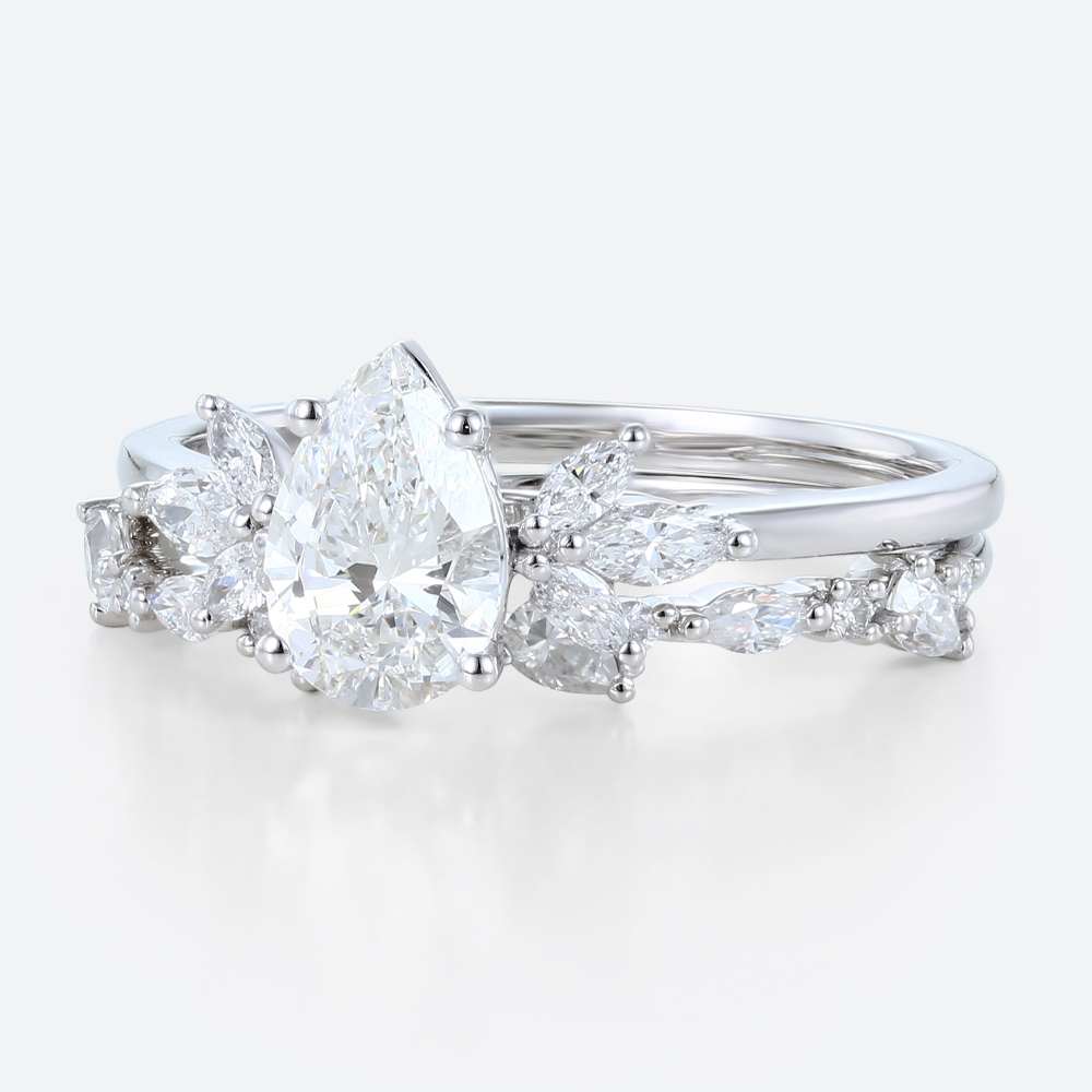 Pear Shaped Diamond Rings White Gold 1ct Lab Diamonds Ring Set