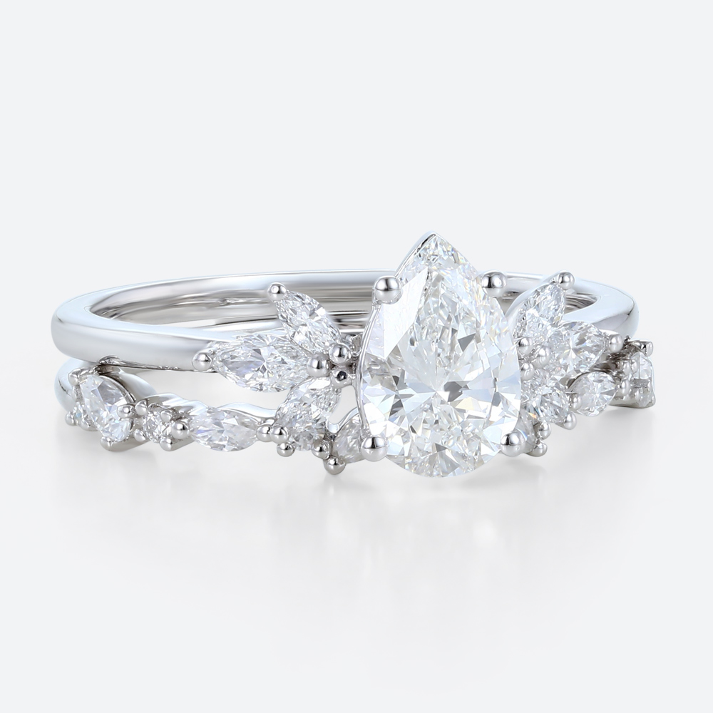Pear Shaped Diamond Rings White Gold 1ct Lab Diamonds Ring Set