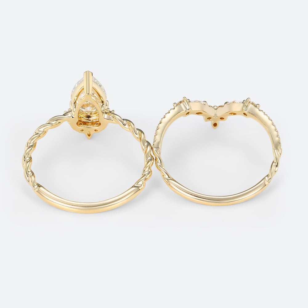 Pear Lab Diamond Bridal Set with Twisted Band & V Tiara Band