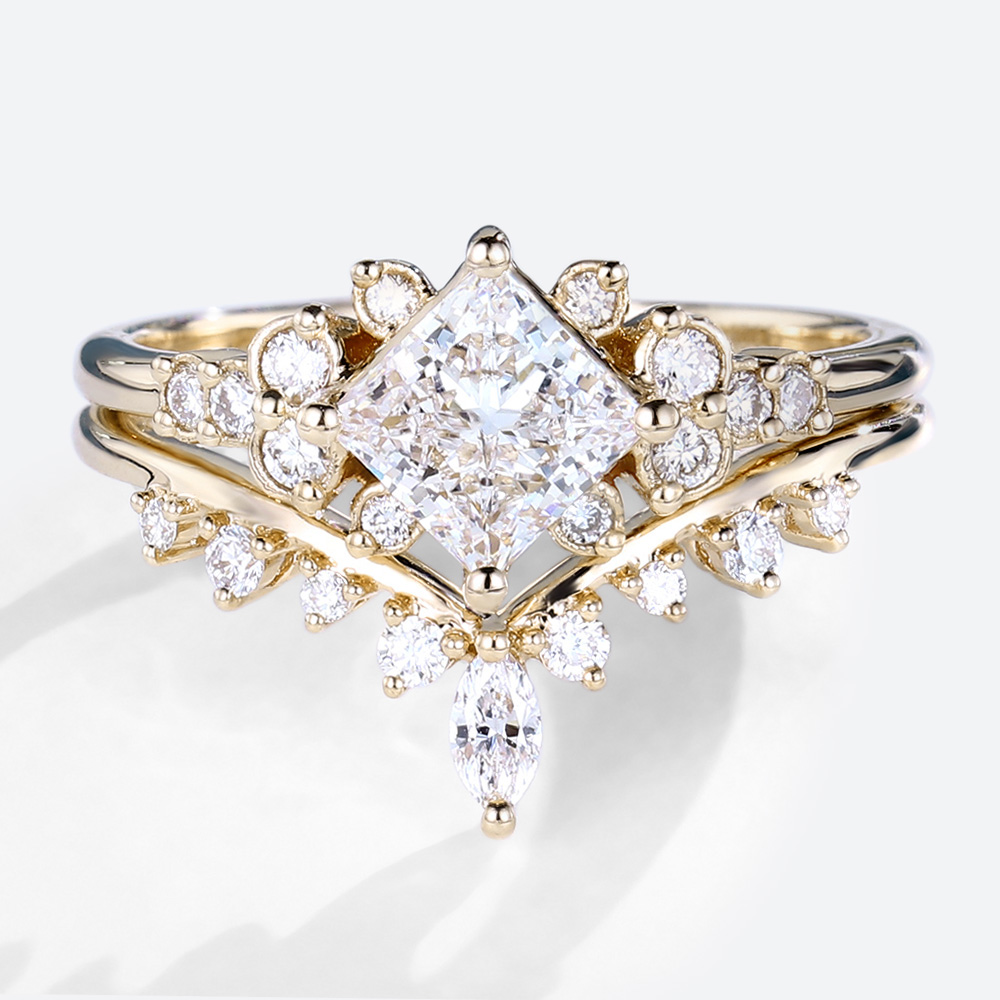 1ct Diamond Ring Princess Cut Lab Diamond Engagement Rings Set in yellow gold
