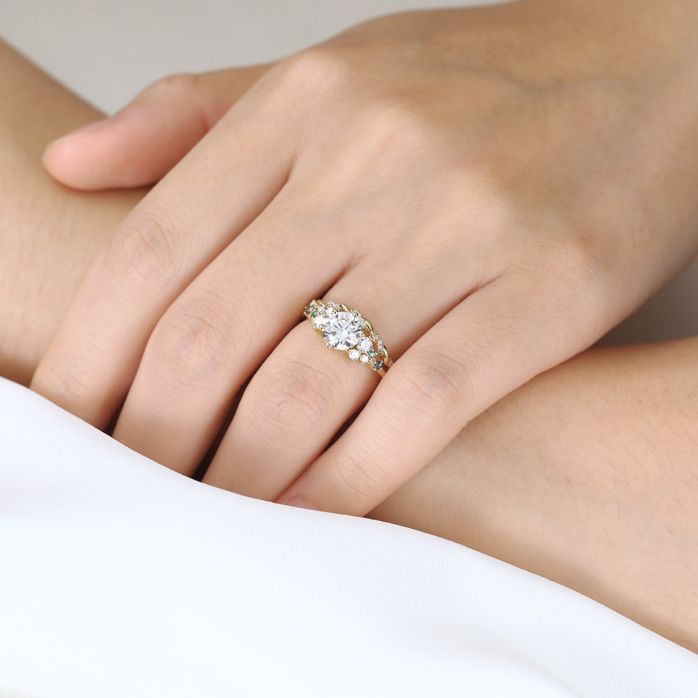 1ct Round Cut Lab Diamond Rings Set Celestial Design Engagement Ring
