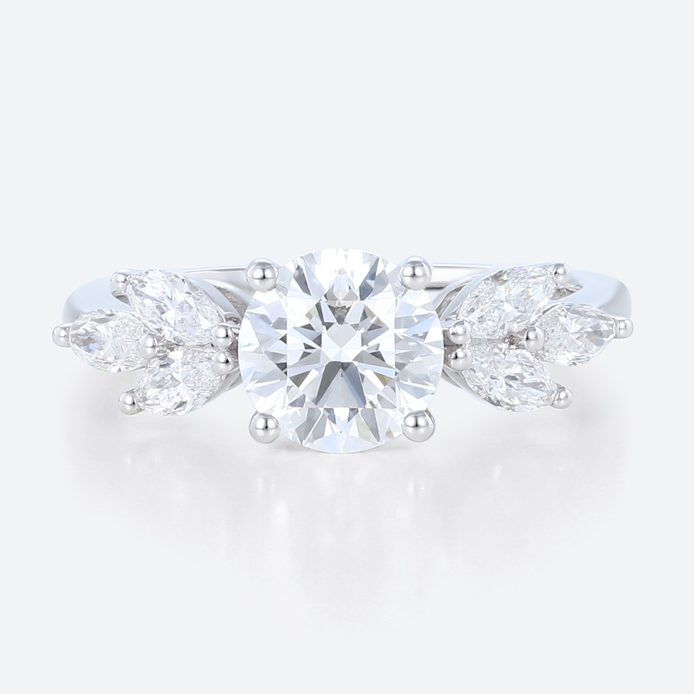 White Gold Rings Round Cut 4-Prong Lab Created Diamond Rings​