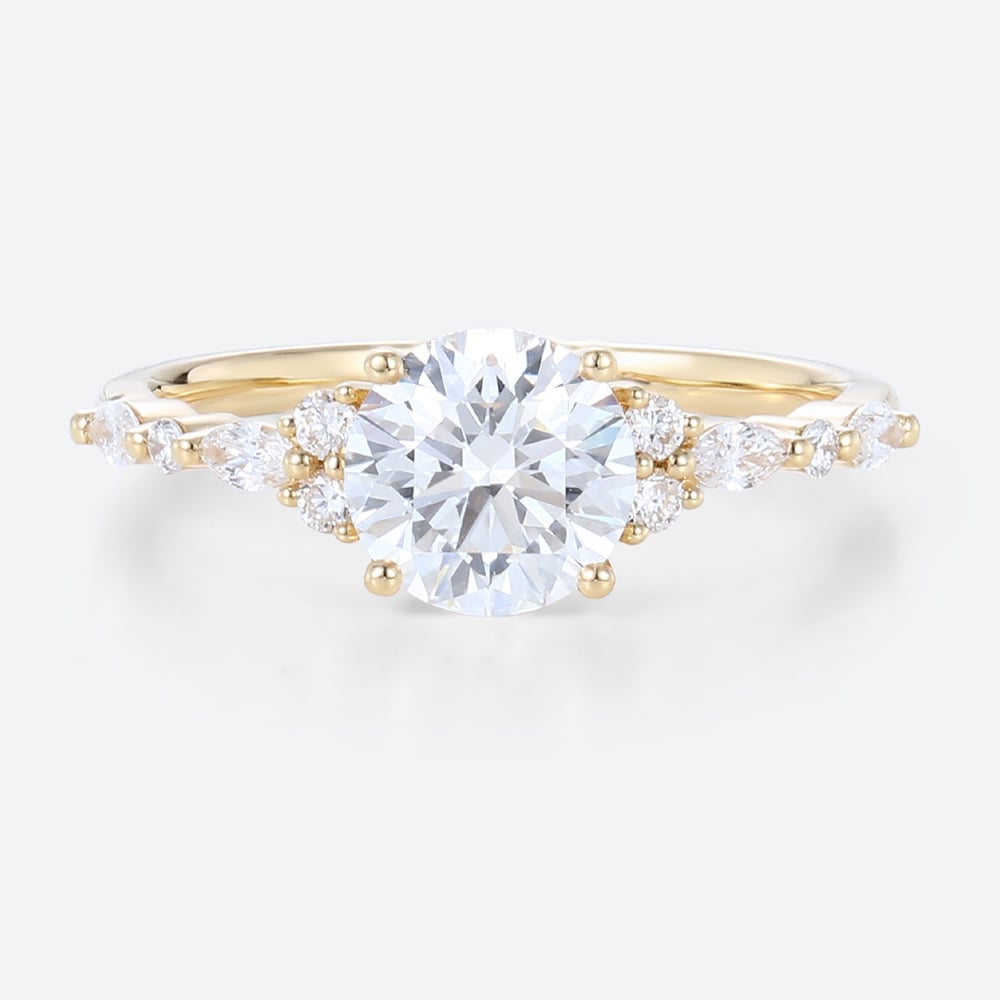 1CT Yellow Gold Round Cut Lab Diamond Simple Engagement Rings