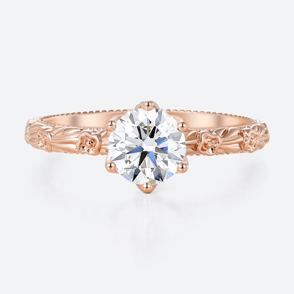 Round Lab Grown Diamond Floral Engagement Ring in Rose Gold