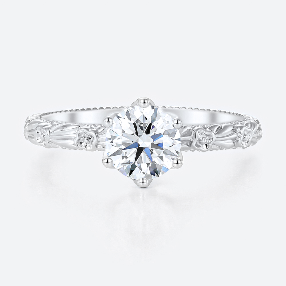 Round Lab Grown Diamond Floral Engagement Ring in Rose Gold
