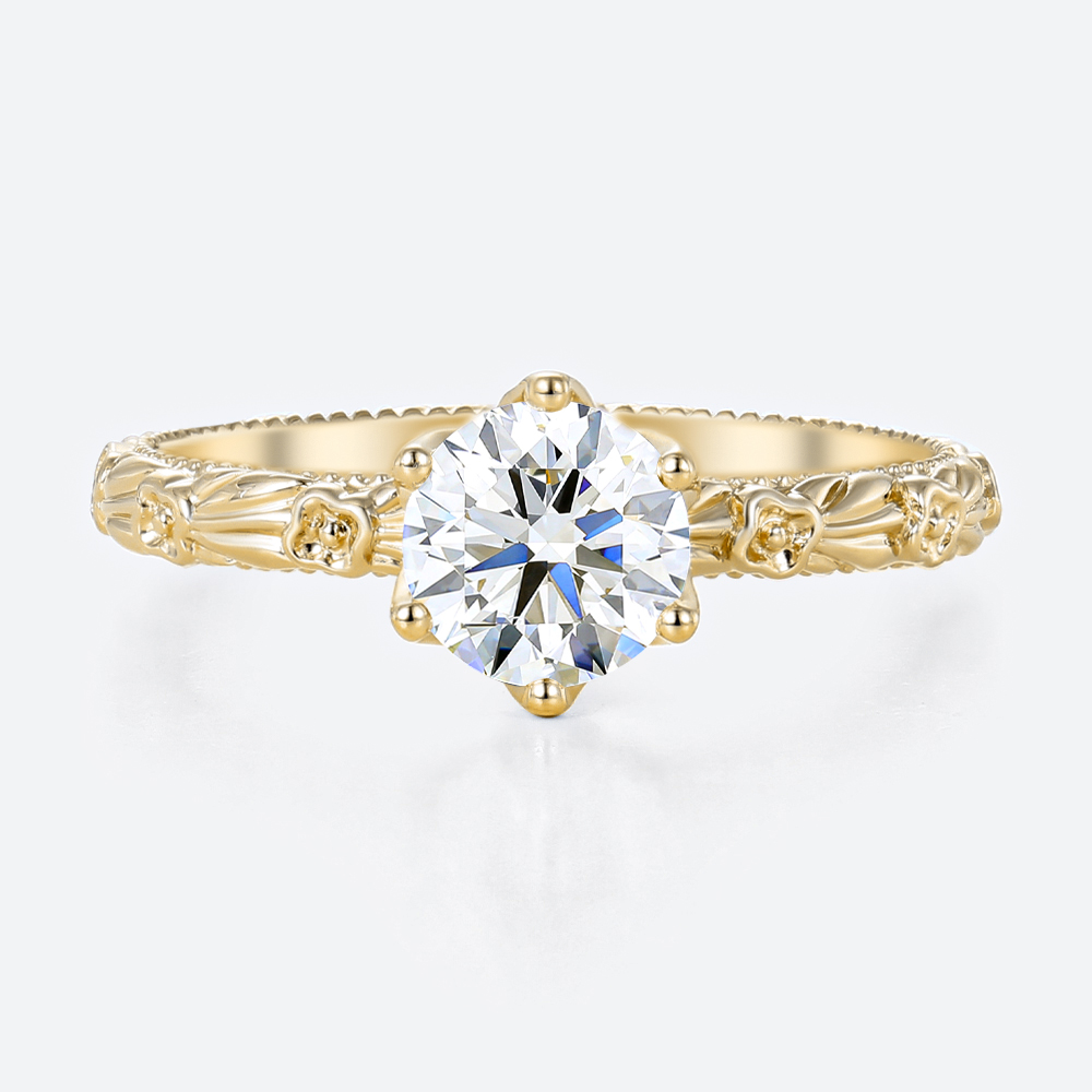 Round Lab Grown Diamond Floral Engagement Ring in Rose Gold