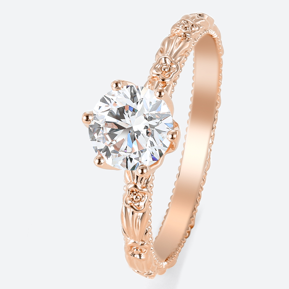 Round Lab Grown Diamond Floral Engagement Ring in Rose Gold