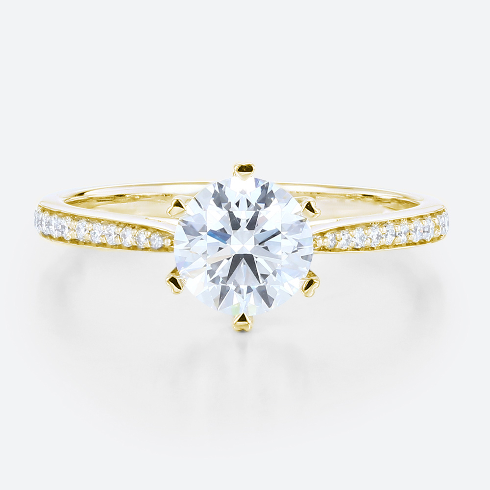 1 Ct Diamond Ring Graduated 6-Prong Round Cut Lab Diamond Ring in Yellow Gold