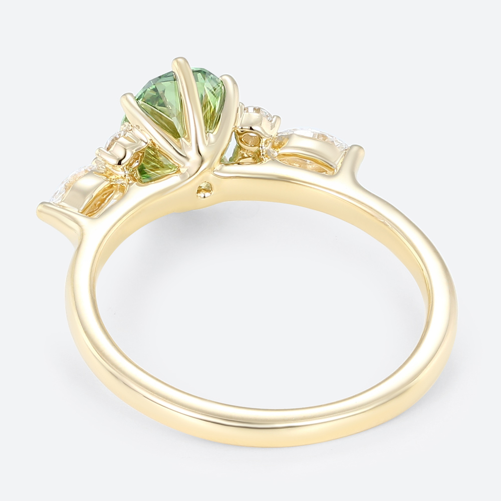 1ct Fancy Green Oval Lab Green Diamond Ring Modern 6-Prong Engagement Ring in Yellow Gold