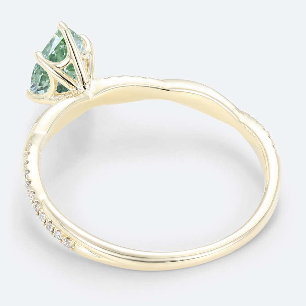 1ct Interlaced Lab Green Diamond Ring Pear Shaped Fancy Green Pavé Diamond Engagement Ring in Yellow Gold