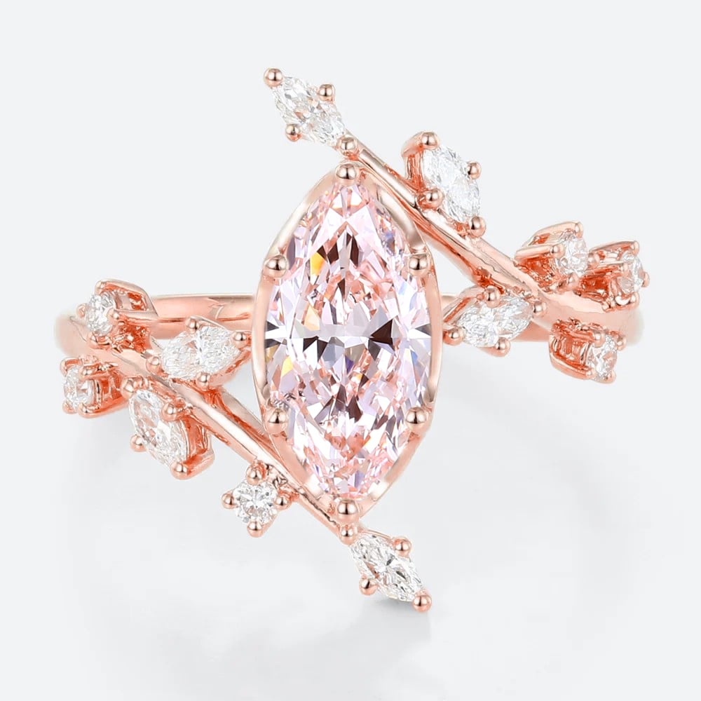 1ct Marquise Cut Lab Pink Diamond Engagement Ring Bypass 6 Claw Prong in Rose Gold