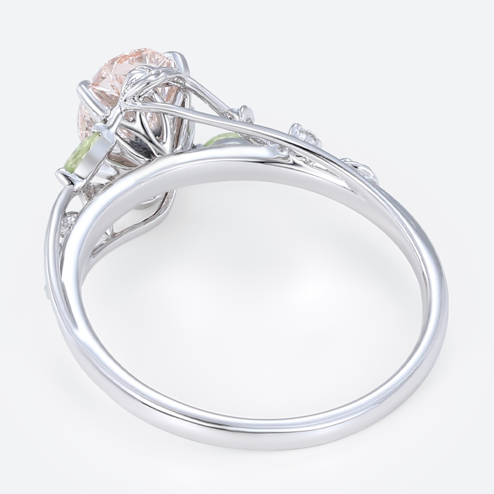 1ct Oval Lab Diamond and Pink Engagement Ring Botanical Bloom 4 Claw Prong Ring in White Gold