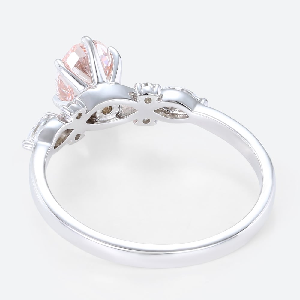 White Gold Oval Cut Pink Diamond Ring 1ct Lab Diamond Cluster 6-Prong Ring