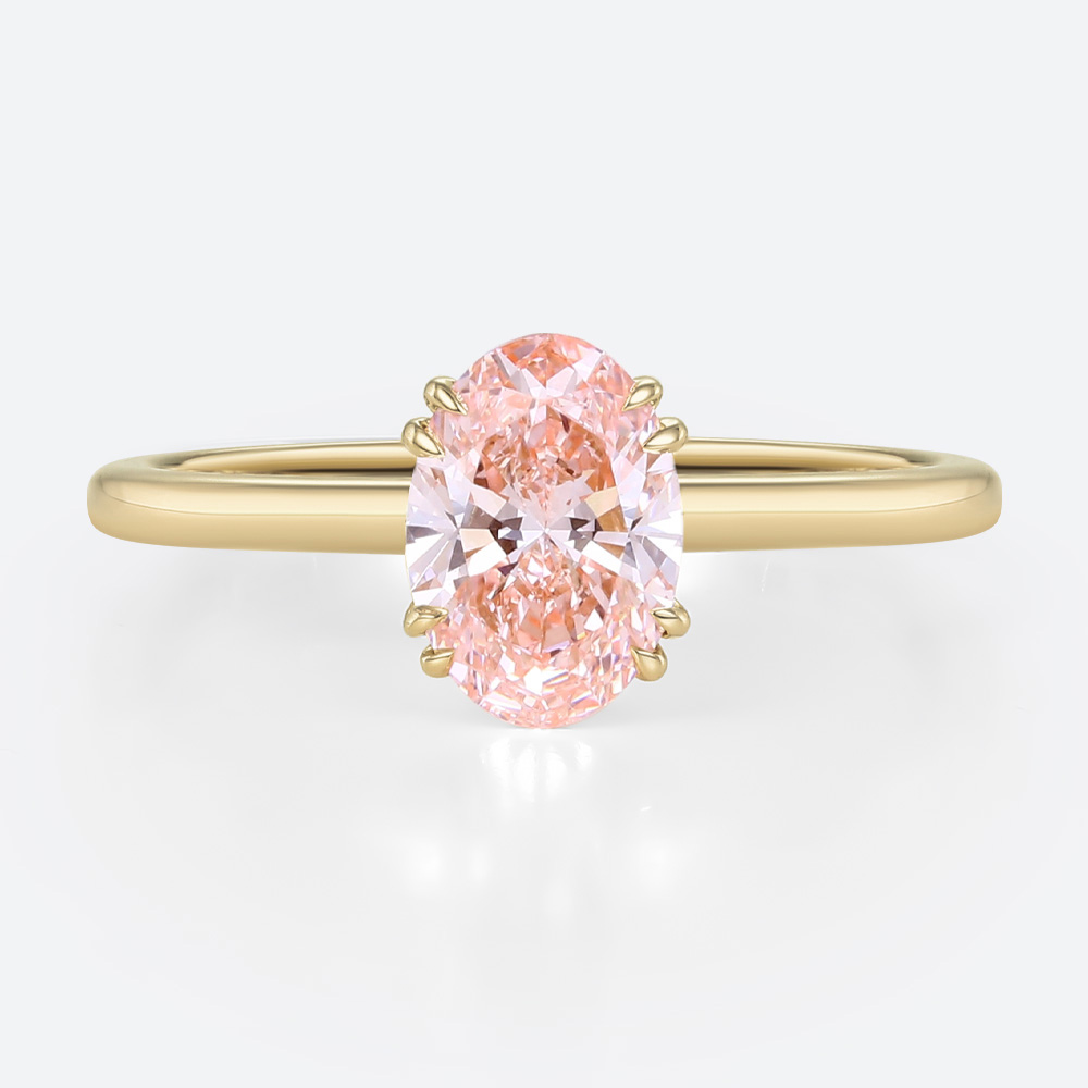 1ct Oval Cut Lab Pink Diamond Ring Solitaire 4 Double Claw Prong Engagement Ring in Yellow Gold