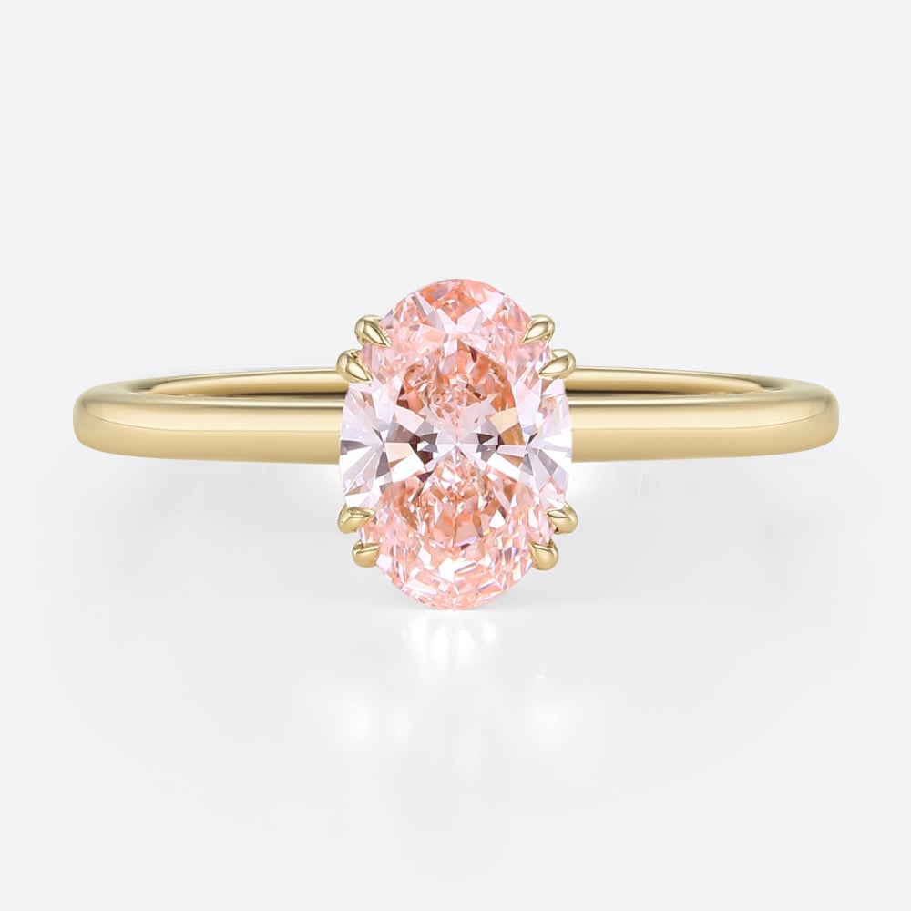 1ct Oval Cut Lab Pink Diamond Ring​ Solitaire 4 Double Claw Prong Engagement Ring in Yellow Gold