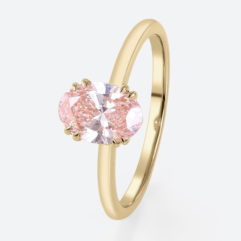 1ct Oval Cut Lab Pink Diamond Ring​ Solitaire 4 Double Claw Prong Engagement Ring in Yellow Gold