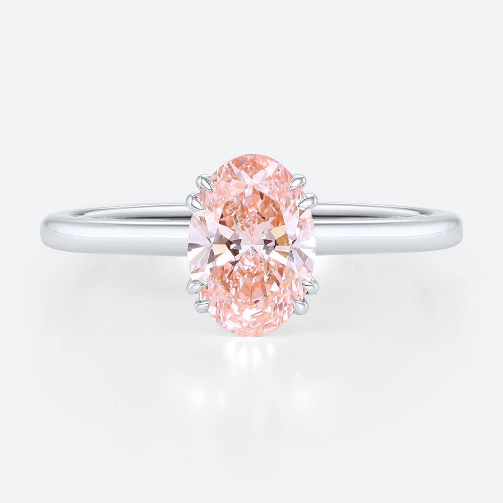 1ct Oval Cut Lab Pink Diamond Ring​ Solitaire 4 Double Claw Prong Engagement Ring in White Gold