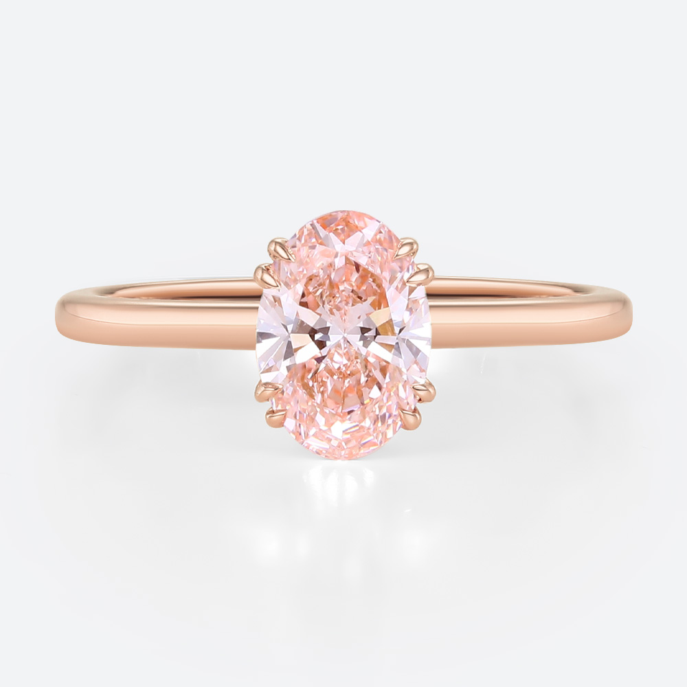 1ct Oval Cut Lab Pink Diamond Ring​ Solitaire 4 Double Claw Prong Engagement Ring in Rose Gold
