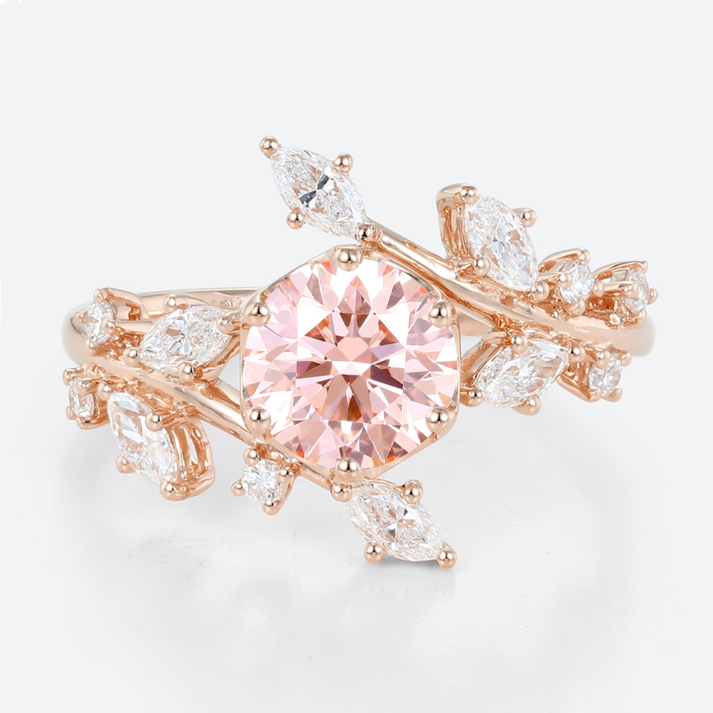 Lab Diamond and Pink Engagement Ring 1ct Bypass 6-Prong Ring