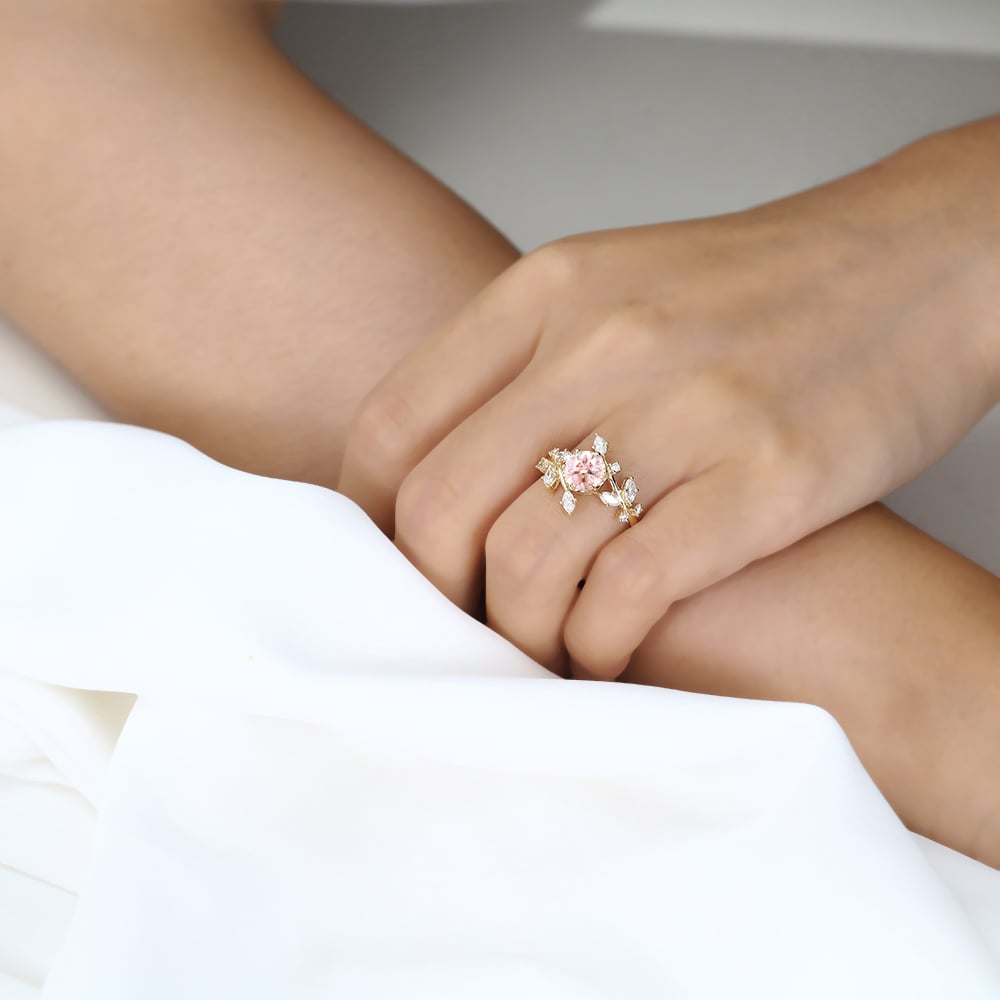 Lab Diamond and Pink Engagement Ring 1ct Bypass 6-Prong Ring