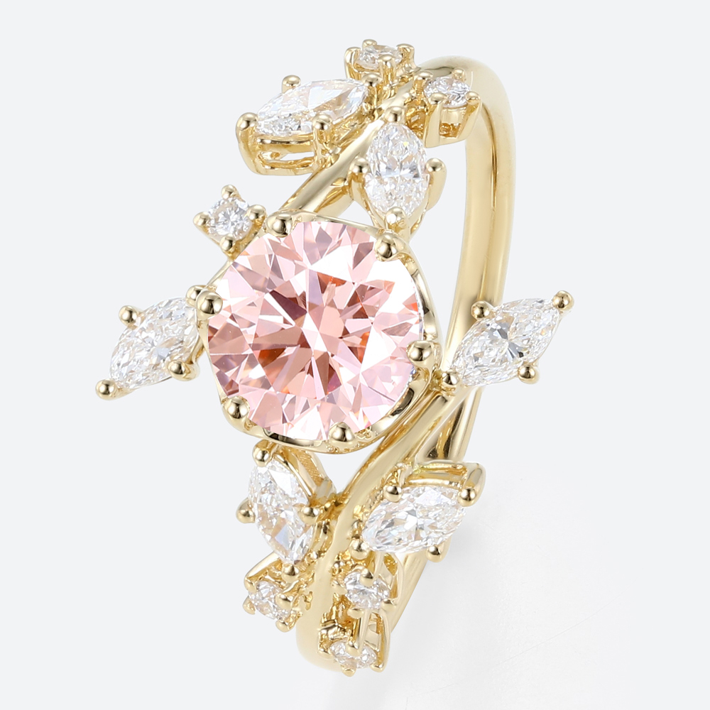 Lab Diamond and Pink Engagement Ring​ 1ct Bypass 6-Prong Ring