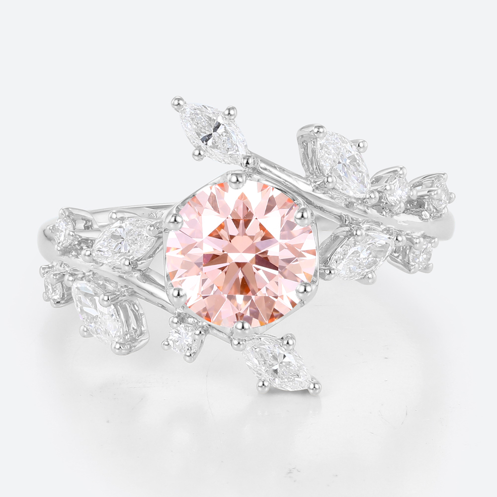 Lab Diamond and Pink Engagement Ring​ 1ct Bypass 6-Prong Ring