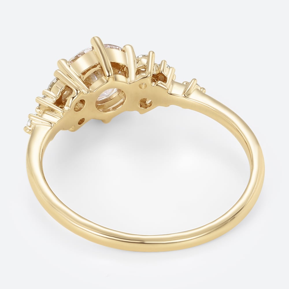 1ct Round Lab Pink Diamond Ring​ Scattered Cluster Engagement Ring in Yellow Gold