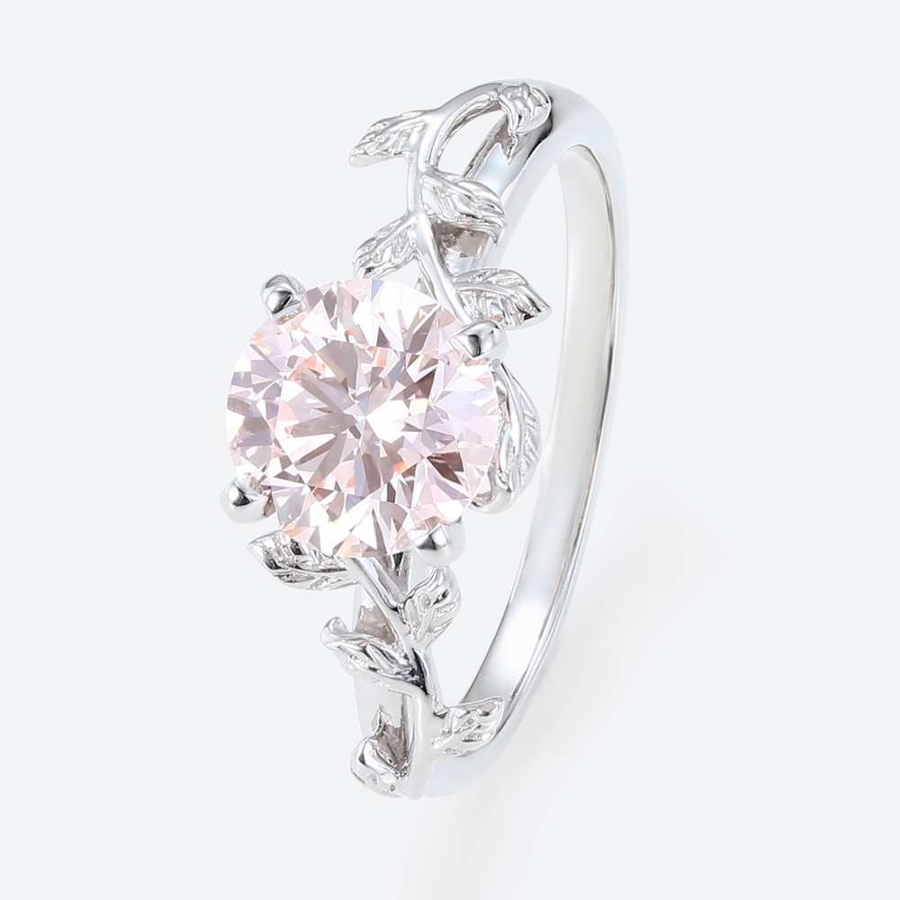 Solitaire Pink Diamond Ring 1ct Round Lab Diamond 4-Prong Ring in White Gold