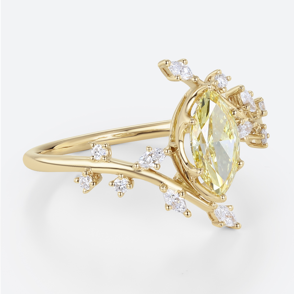 Marquise Cut Lab Yellow Diamond Ring 1ct Fancy Yellow Vintage Bridal Ring in Yellow Gold