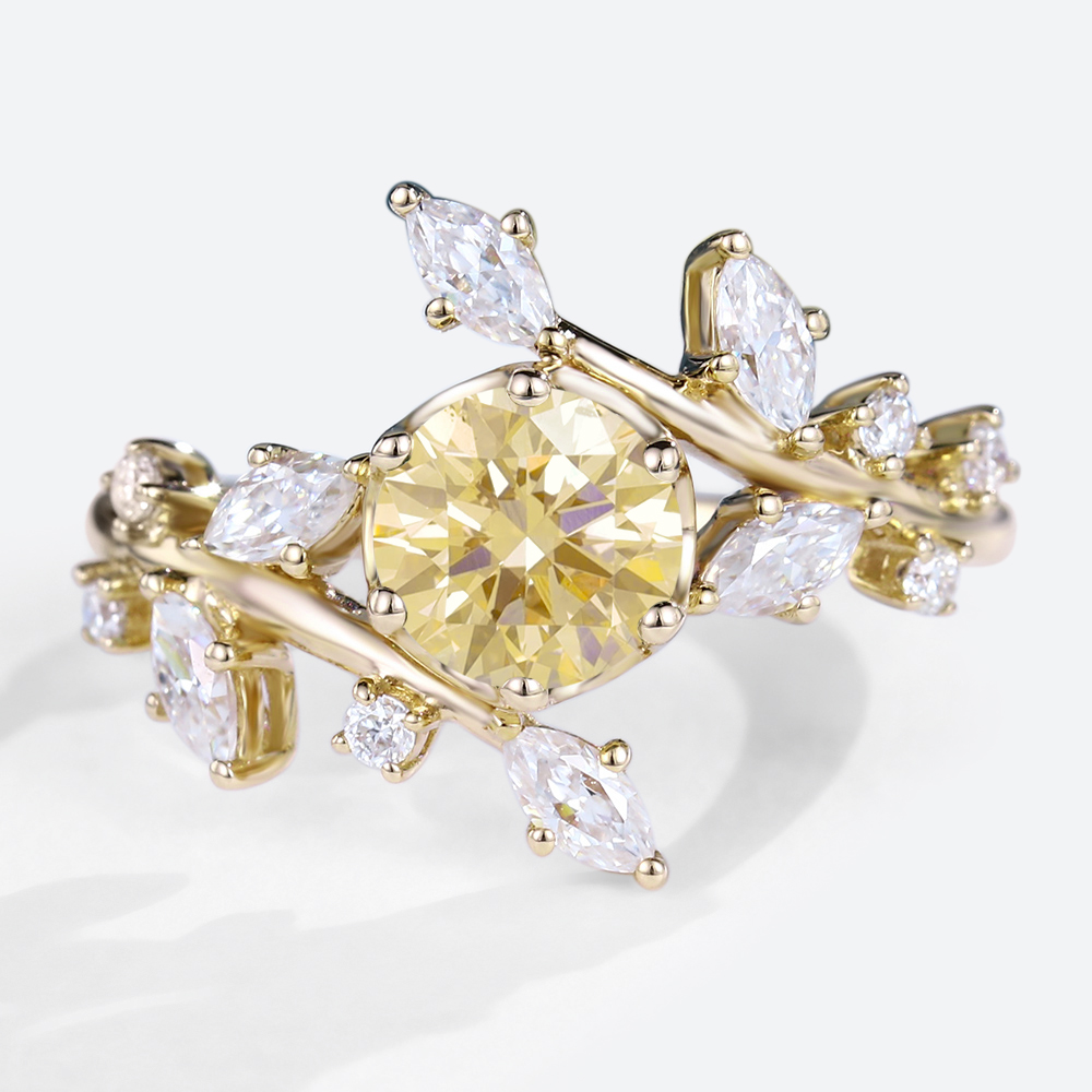 Yellow Diamond Engagement Rings 1ct Round Cut Lab Diamond Ring in Yellow Gold
