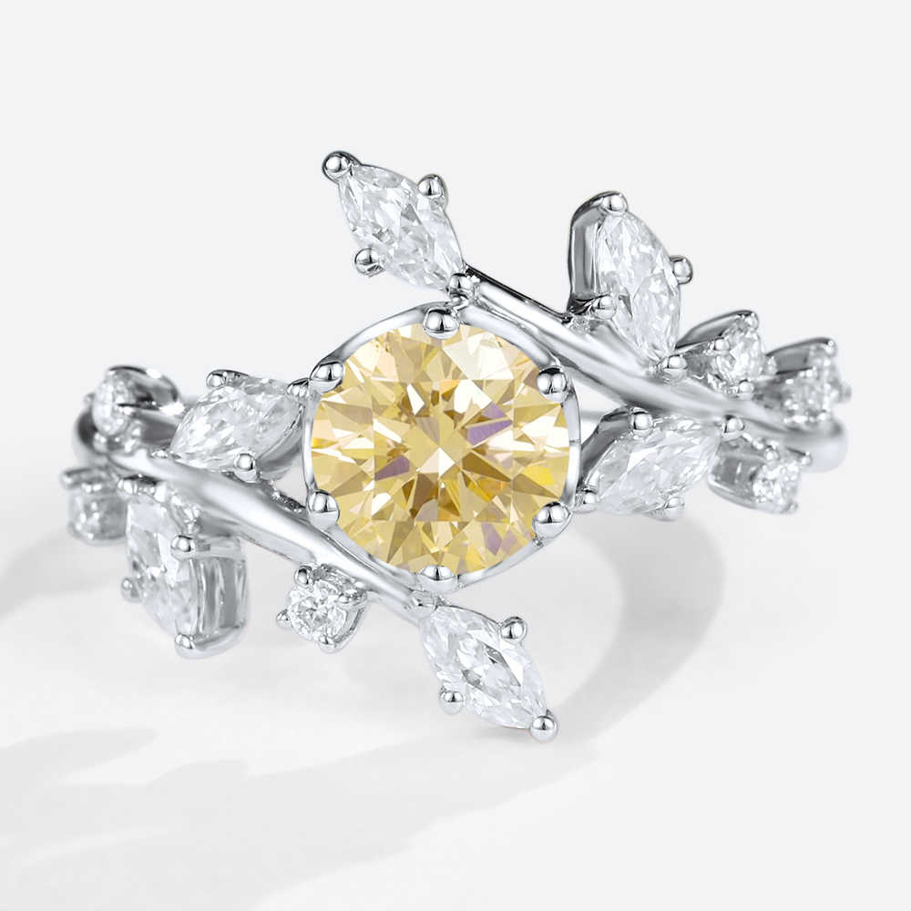 Yellow Diamond Engagement Rings 1ct Round Cut Lab Diamond Ring in White Gold