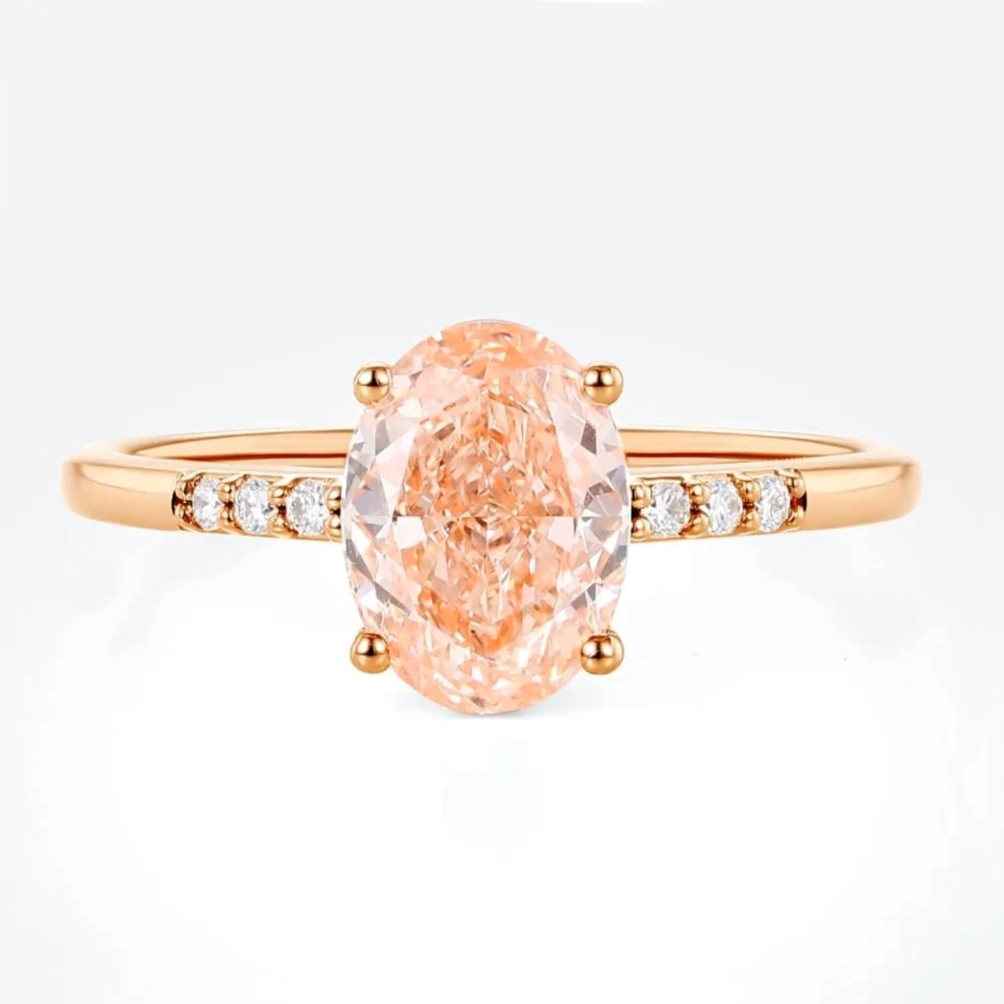 1.5ct Oval Cut Lab Grown Pink Diamond Pavé Engagement Ring in Rose Gold