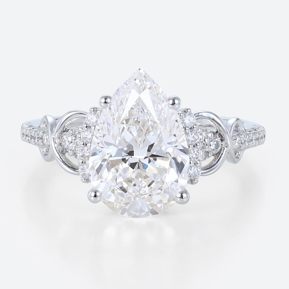 4 Ct Lab Grown Diamond Ring Unique Pear Shaped Infinity Ring​ in white gold