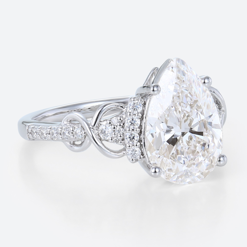 4 Ct Lab Grown Diamond Ring Unique Pear Shaped Infinity Ring​ in white gold