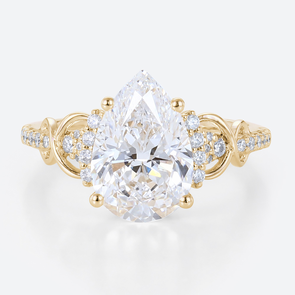 4 Ct Lab Grown Diamond Ring Unique Pear Shaped Infinity Ring​ in yellow gold