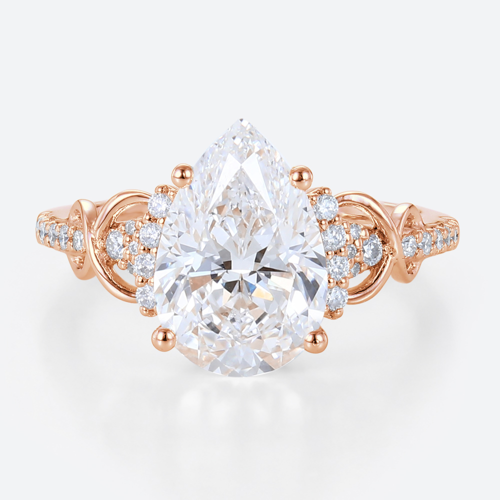 4 Ct Lab Grown Diamond Ring Unique Pear Shaped Infinity Ring​ in rose gold