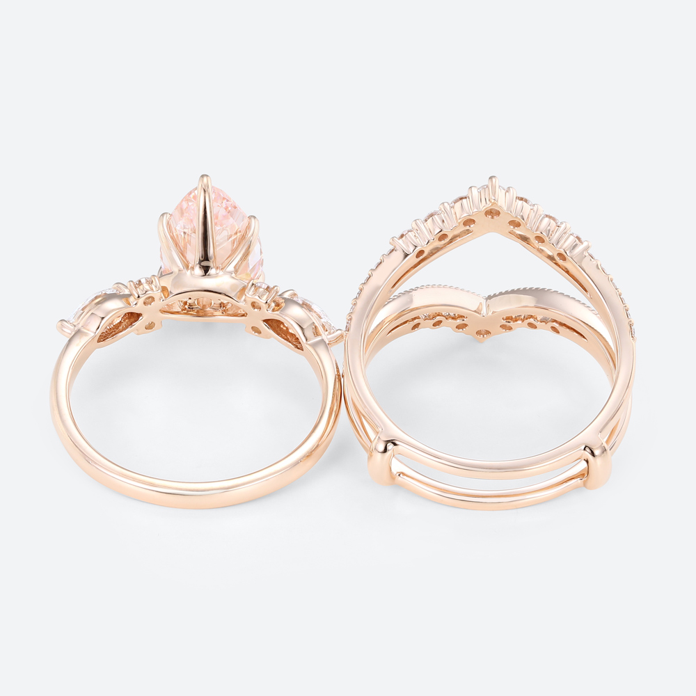 Lab Pink Diamond Ring Set 2.5ct Pear Cut 6-Prong Bridal Ring Set