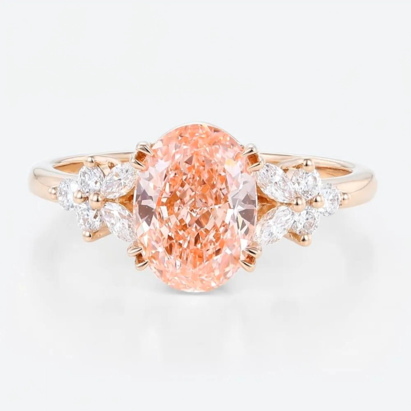 1.5ct Oval Cut Lab Grown Pink Diamond Petal Cluster Engagement Ring in Rose Gold