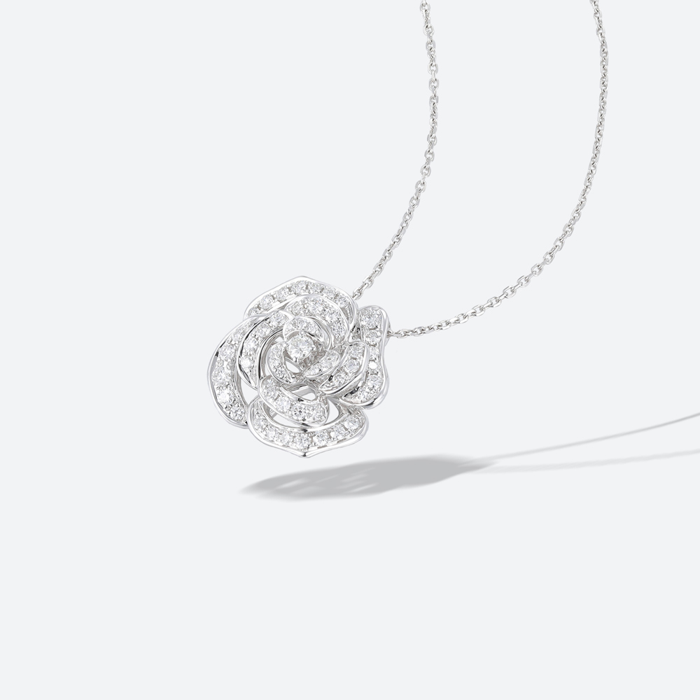 Floral Shaped Pendent Womens Lab Diamond Necklace Hollow Camellia Flower Necklace